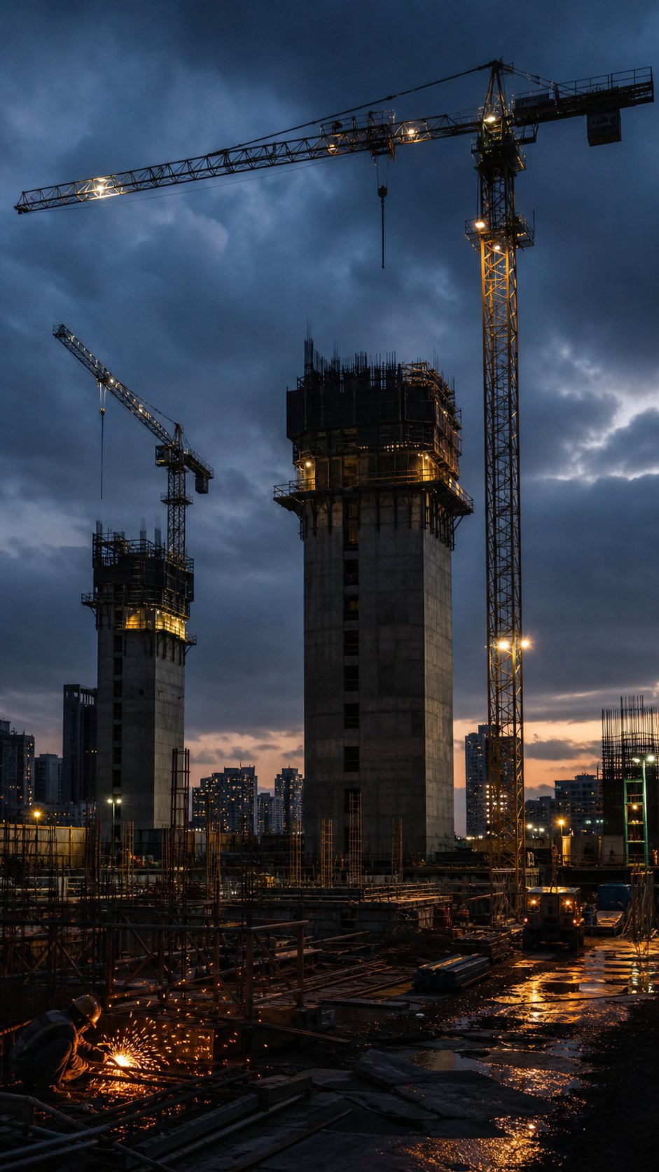 Cranes and concrete cores rising at Alameda Works