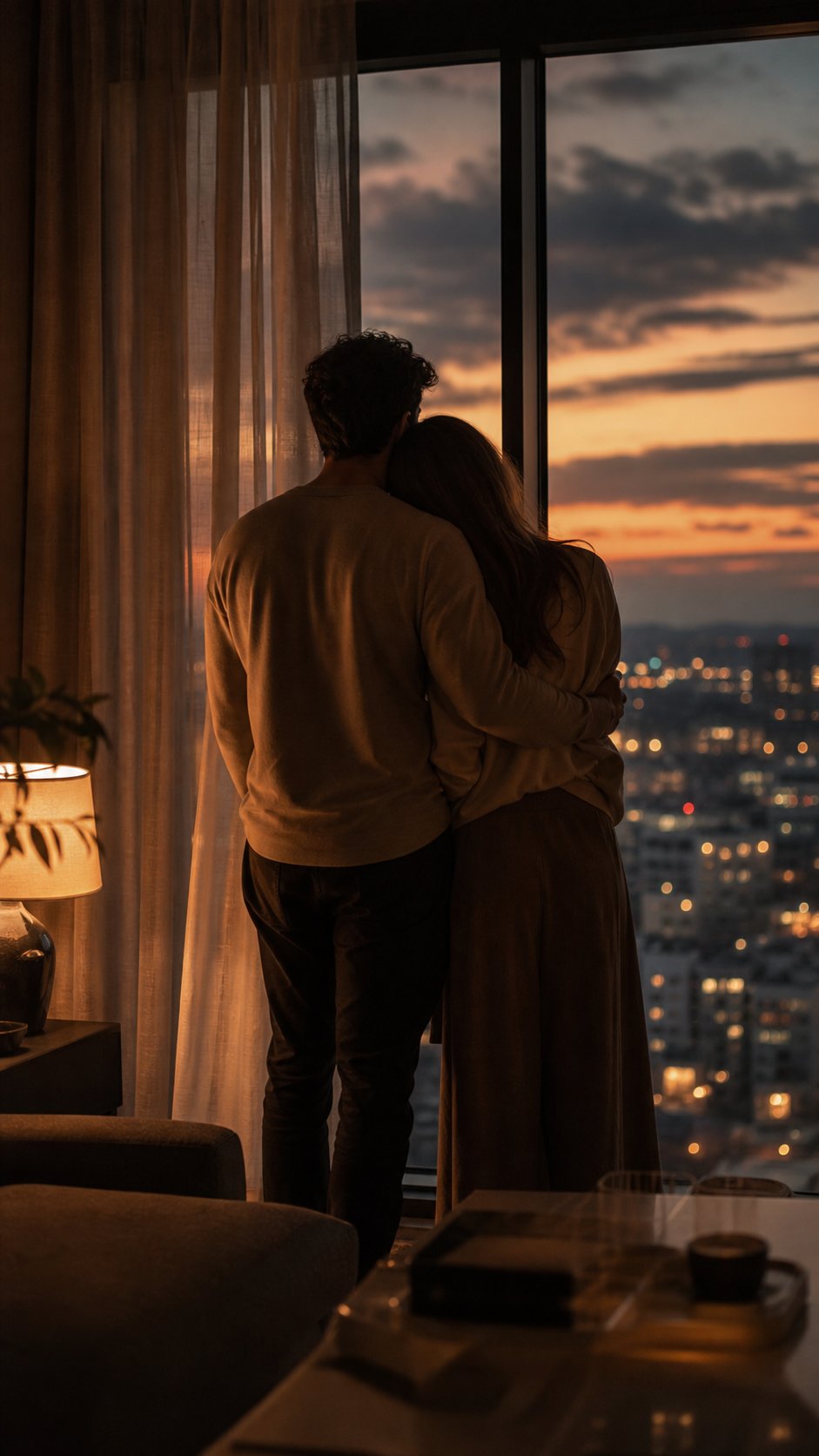 A couple sharing a quiet moment inside Aurea Towers
