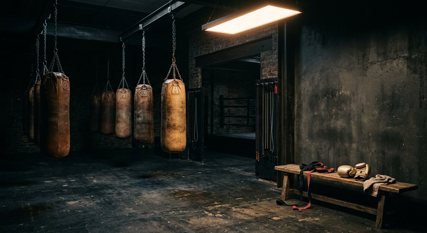 Leather bags in the boxing studio