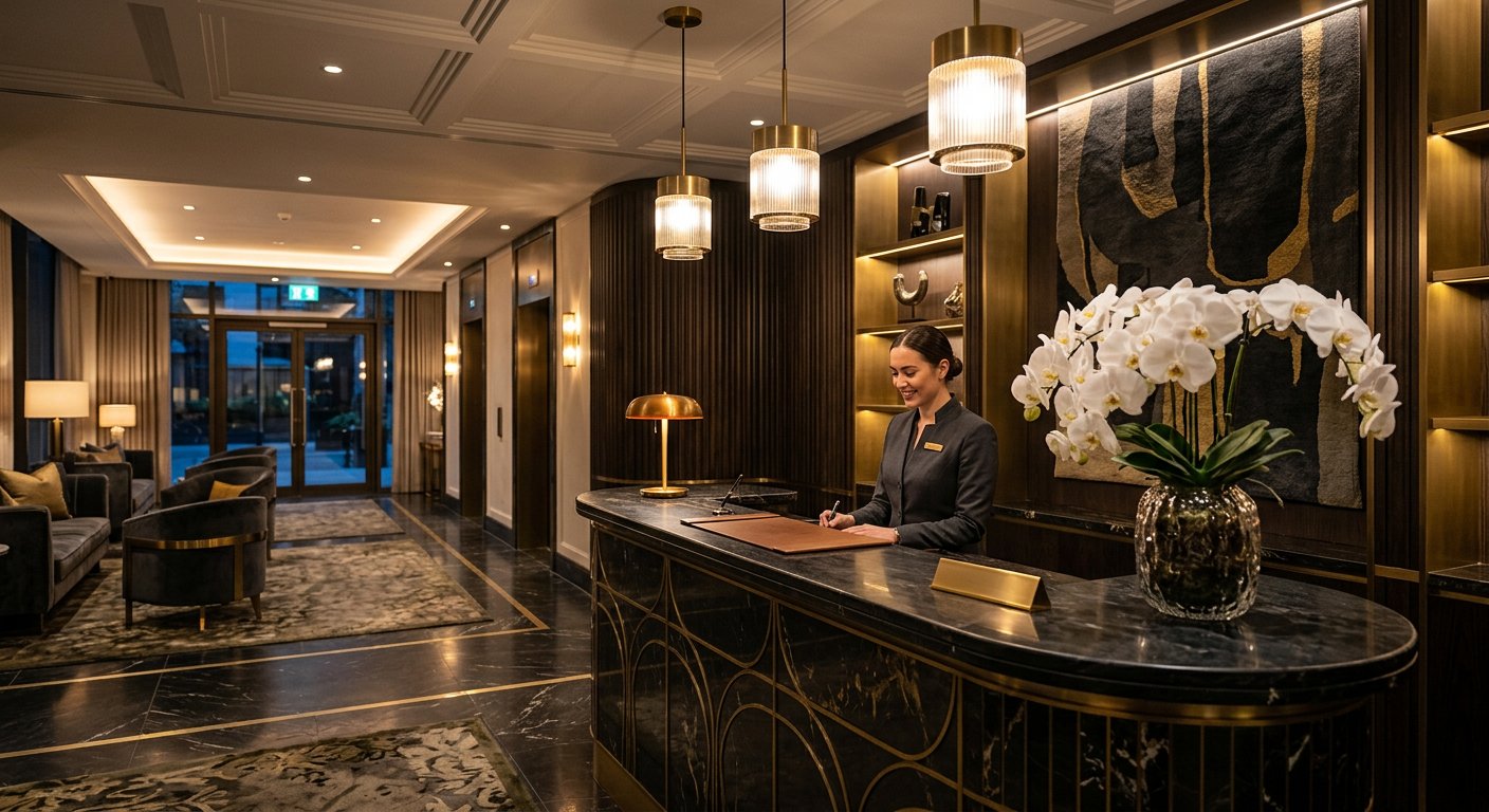 The concierge desk in the evening