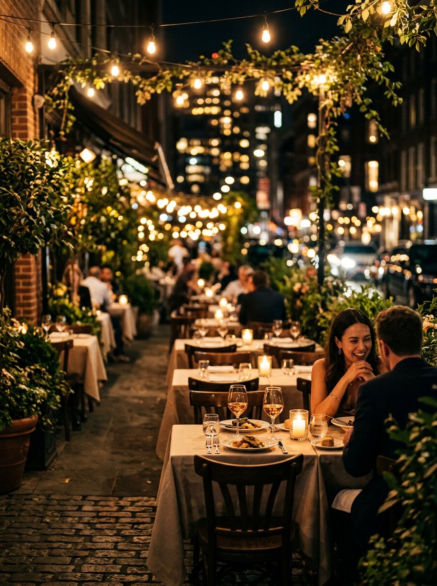 Restaurant terraces on the dining row