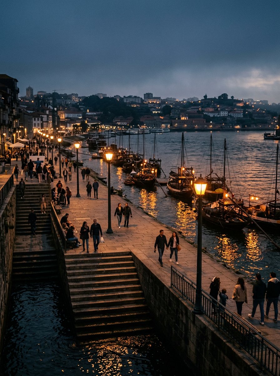 The embankment promenade at dusk