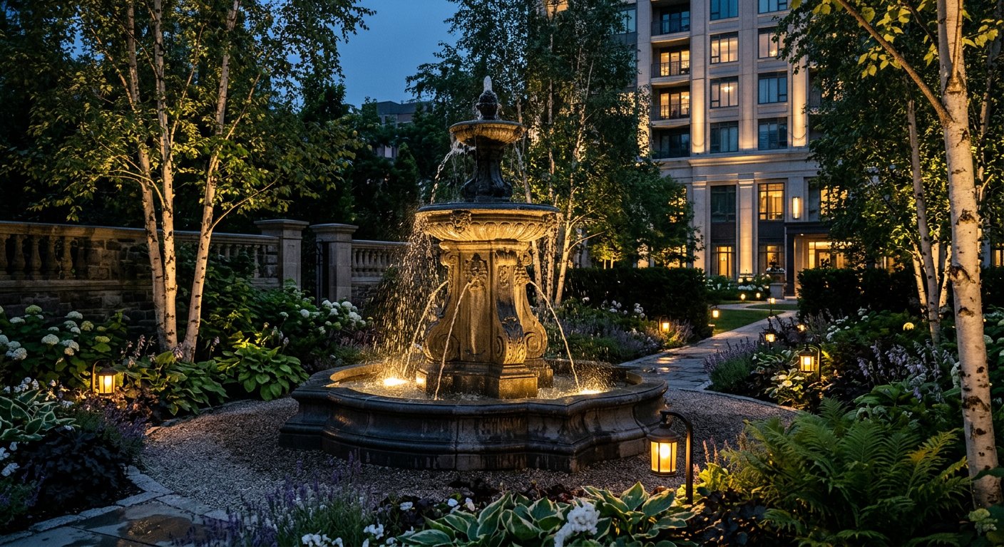 The fountain garden in evening light