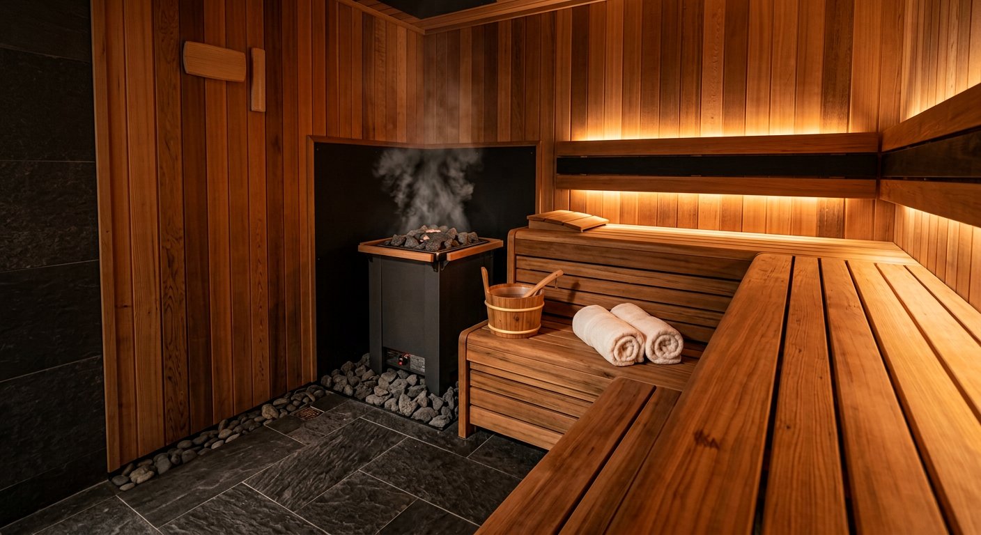 The cedar sauna with hot stones