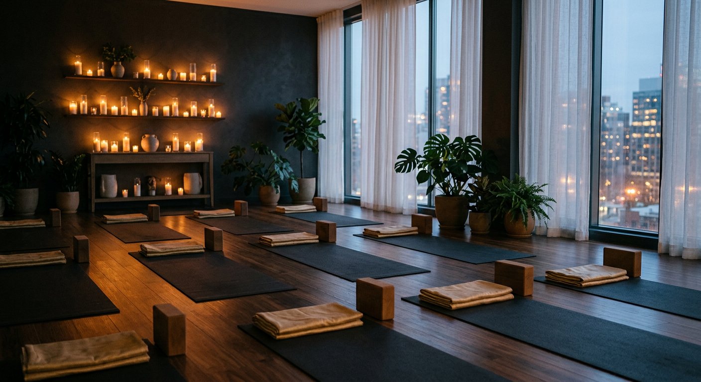 The yoga studio in soft light