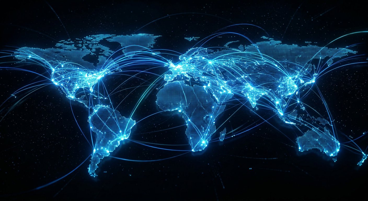 Glowing global logistics network map