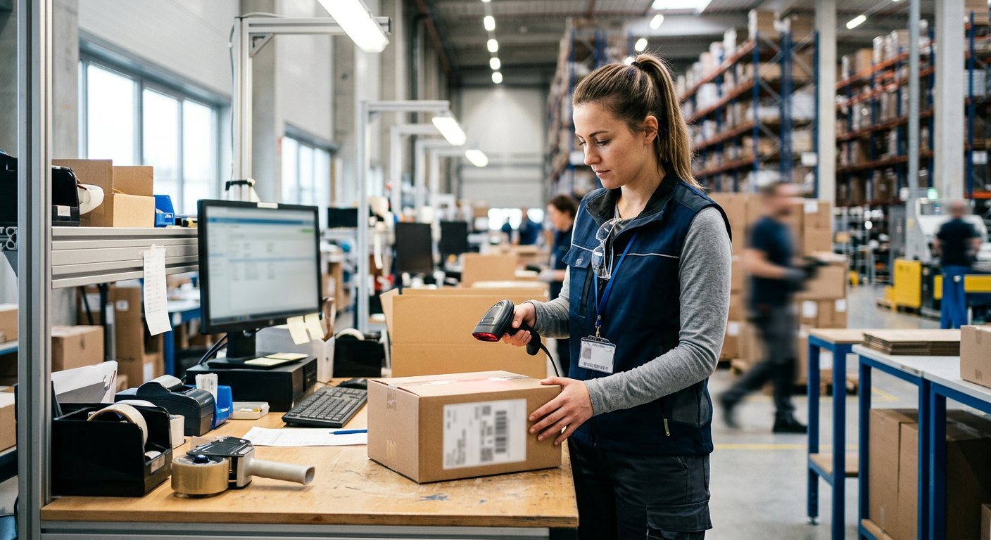 Operator scanning a parcel label